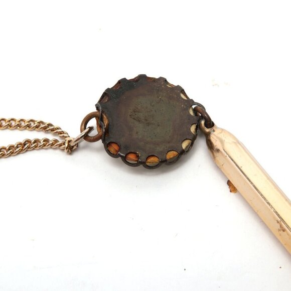 Vintage Canada Pencil Necklace Mid Century Fish Pendant Metal Gold Retractable - Picture 8 of 11